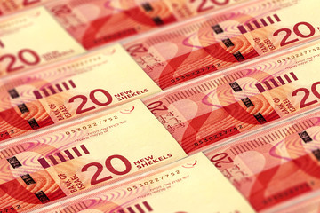 Israeli shekels background. 20 shekels pattern. Money of Israel. Business background