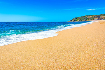 Sandy beach Mediterranean sea, LLoret de Mar resort, Catalonia, Spain