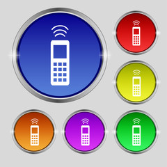 the remote control icon sign. Round symbol on bright colourful buttons. 