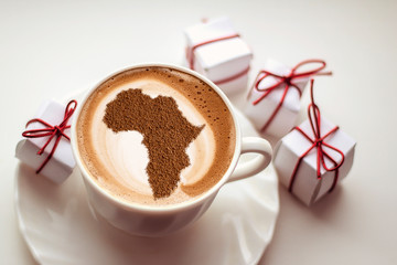 Cup of cappuccino with a picture of Africa