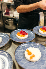 Plating ahi tuna and carrot dish