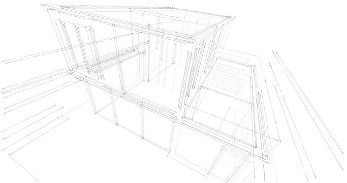 House building architecture concept sketch 3d