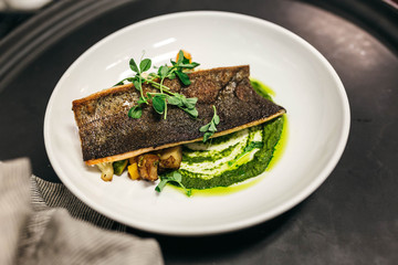 Trout Over Autumn Squash and Brussels sprouts