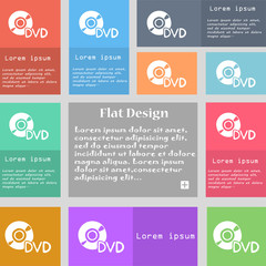 dvd icon sign. Set of multicolored buttons with space for text. 