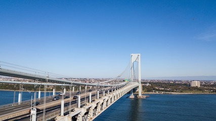 Aerial view footage of the Verrazano Bridge NY