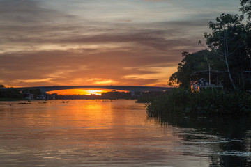 Sunset at Rio Miranda in the Pantanal, Brazil, South America