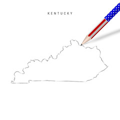 Kentucky US state vector map pencil sketch. Kentucky outline map with pencil in american flag colors