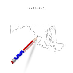 Maryland US state vector map pencil sketch. Maryland outline map with pencil in american flag colors