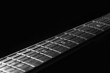 guitar. electric guitar. guitar neck. black and white
