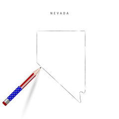 Nevada US state vector map pencil sketch. Nevada outline map with pencil in american flag colors