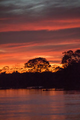 Sunset at Rio Miranda in the Pantanal, Brazil, South America