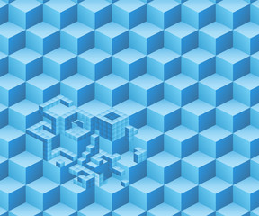 Blue cube seamless pattern for geometric background