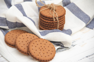 Fototapeta na wymiar Chocolate Tasty biscuit on white background.