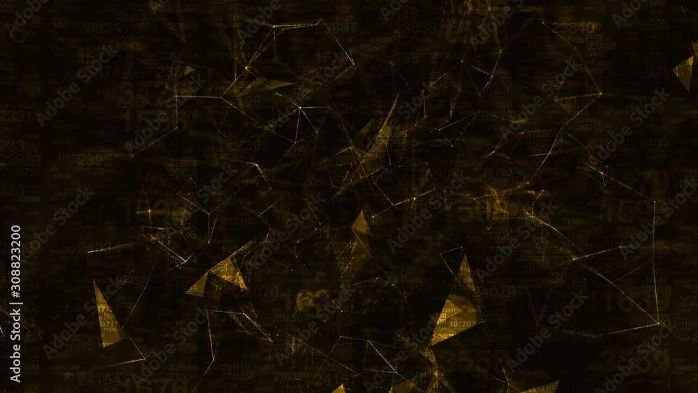 Poster artistic gold numbers with lines and triangle shapes motion background.