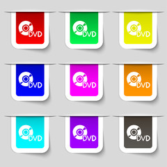 dvd icon sign. Set of multicolored modern labels for your design. 