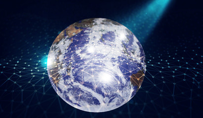 illuminated globe and network global networking concept