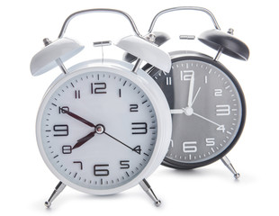 Alarm clocks on white background