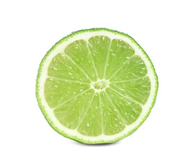 Cut fresh ripe lime isolated on white
