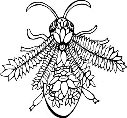 Illustration of a bee. Ornamental cosmic tattooed wasp.