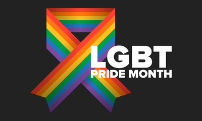 LGBT Pride Month in June. Lesbian Gay Bisexual Transgender. Celebrated annual. LGBT flag. Rainbow love concept. Human rights and tolerance. Poster, card, banner and background. Vector ilustration