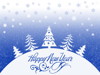 Snowflakes and snow on the  New Year's greeting card