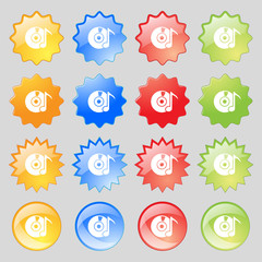 CD or DVD icon sign. Big set of 16 colorful modern buttons for your design.