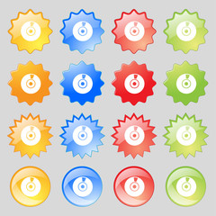 CD or DVD icon sign. Big set of 16 colorful modern buttons for your design.