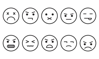 Frustration and anger, different emotions face icons. Vector illustration