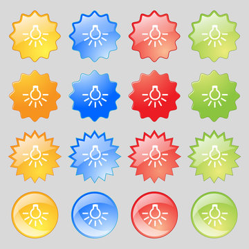 light bulb icon sign. Big set of 16 colorful modern buttons for your design.