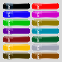 the remote control icon sign. Set from fourteen multi-colored glass buttons with place for text. 