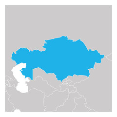 Map of Kazakhstan green highlighted with neighbor countries