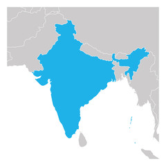 Obraz premium Map of India green highlighted with neighbor countries