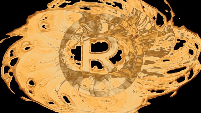 A torrent of liquid gold forming the Registered symbol