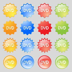 dvd icon sign. Set from fourteen multi-colored glass buttons with place for text. 