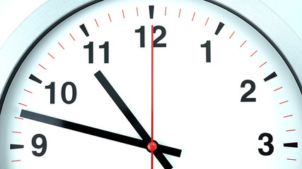 Close up Gray clock beginning of time 10.47 am or pm, on white background, Copy space for your text, Time concept. .
