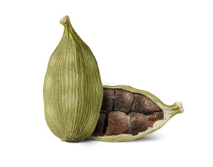 Cardamom pods isolated on white background