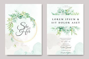 beautiful green leaves wedding invitation card