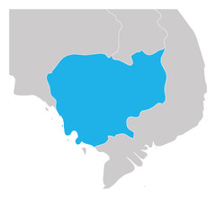 Fototapeta premium Map of Cambodia green highlighted with neighbor countries