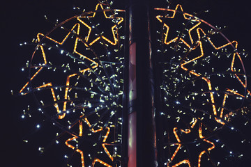 Street New Year light decoration with shiny stars