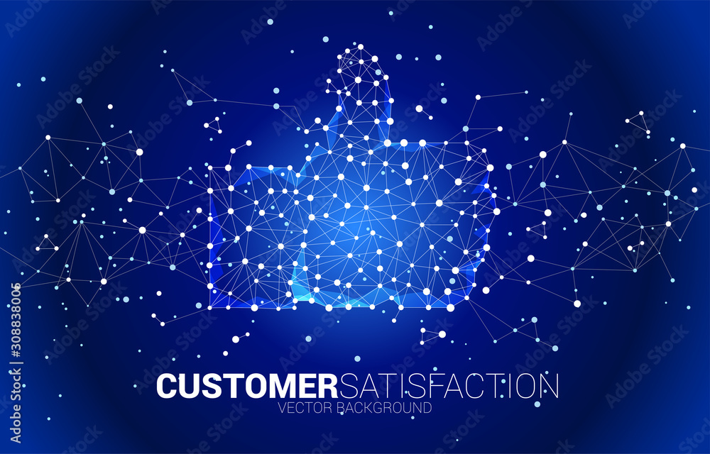Poster thumb up icon from dot connect line polygon network. concept of customer satisfaction , client rating and ranking.