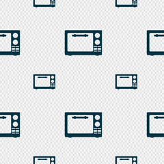 Microwave oven sign icon. Kitchen electric stove symbol. Seamless pattern with geometric texture. 