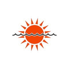 Sun and Sea wave icon. Stock Vector illustration isolated on white background.