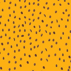 coffee grains on yellow background