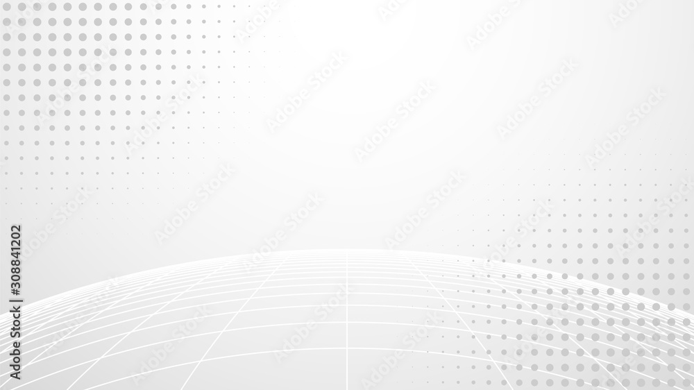 Poster abstract gray white background. curved white grid on gradient backdrop. halftone pattern. blank geom