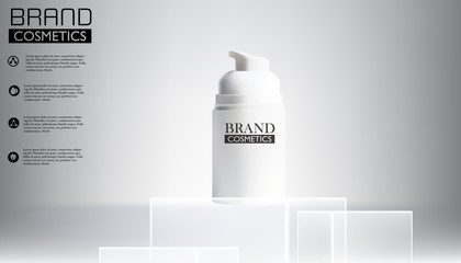 Cosmetic white bottle on White background, realistic design, vector illustration.