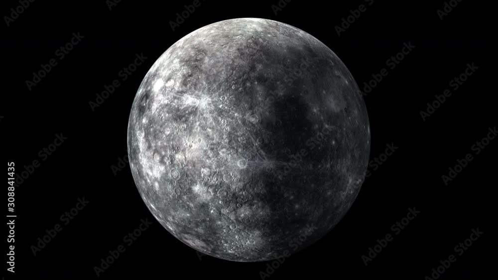 Poster flying over the surface of the planet mercury, computer generated. 3d rendering of realistic cosmic 