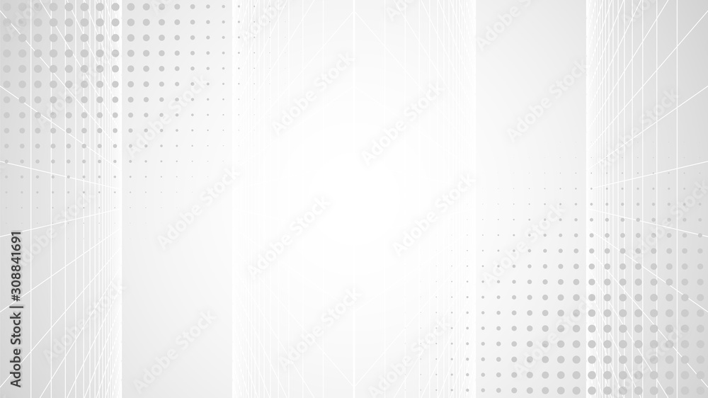 Poster abstract gray white background. white grid on gradient backdrop. halftone pattern on straight lines.