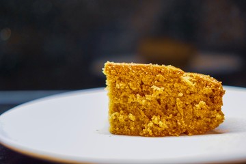 Slice of cornbread on a plate