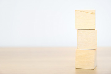 Group of wooden block on the table with white background, element of banner design concept. 