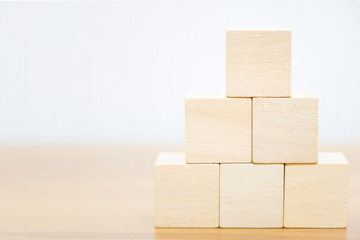 Group of wooden block on the table with white background, element of banner design concept. 